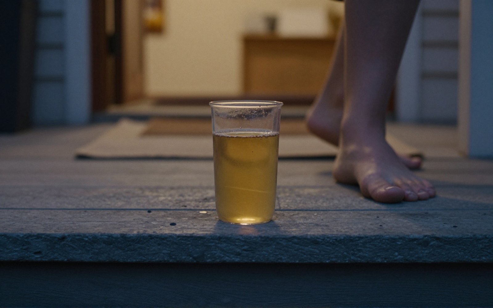 Caffeine-free, feet up, light going blue.